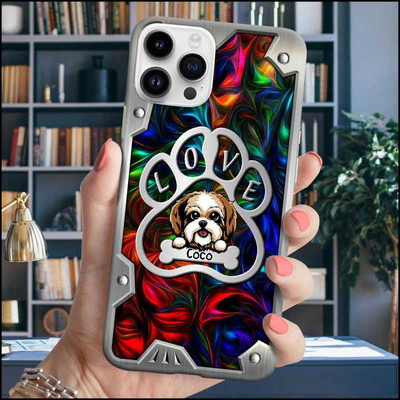 Personalized Dog Mom Dog Dad Paw Mother's Day Father's Day Gift Hologram Metal Background Phone Case