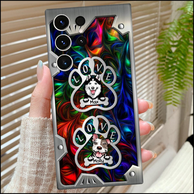 Personalized Dog Mom Dog Dad Paw Mother's Day Father's Day Gift Hologram Metal Background Phone Case