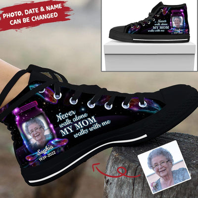 Custom Photo Family Loss Never Walk Alone Memorial Gift Personalized High Top Shoes HLD06APR23VA2 High Top Shoes Humancustom - Unique Personalized Gifts Women White US 5