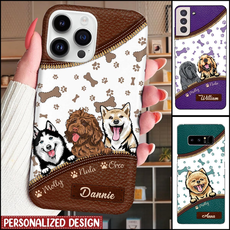 Personalized Dog Mom Puppy Pet Dogs Lover Zipper Texture Leather Phone  Humancustom Unique Personalized Gifts