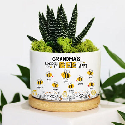 Personalized Grandma Mom Reasons To BEE Happy Mother's Day Birthday Gift Ceramic Plant Pot HLD08JUN23KL1