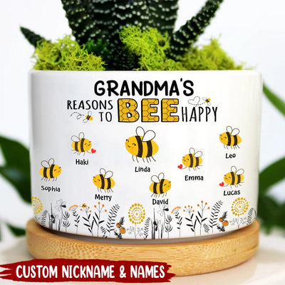 Personalized Grandma Mom Reasons To BEE Happy Mother's Day Birthday Gift Ceramic Plant Pot HLD08JUN23KL1