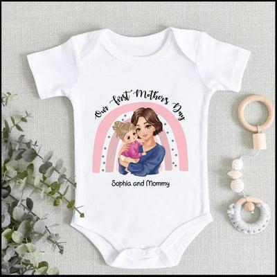 Personalized Mummy & Baby 1st Mother's Day Mommy Mom Infant Cute Rainbow Tshirt & Baby Onesie HLD10MAR23VA2 Humancustom - Unique Personalized Gifts