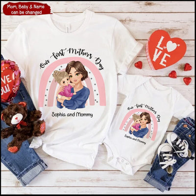 Personalized Mummy & Baby 1st Mother's Day Mommy Mom Infant Cute Rainbow Tshirt & Baby Onesie HLD10MAR23VA2 Humancustom - Unique Personalized Gifts Classic T-shirt White S