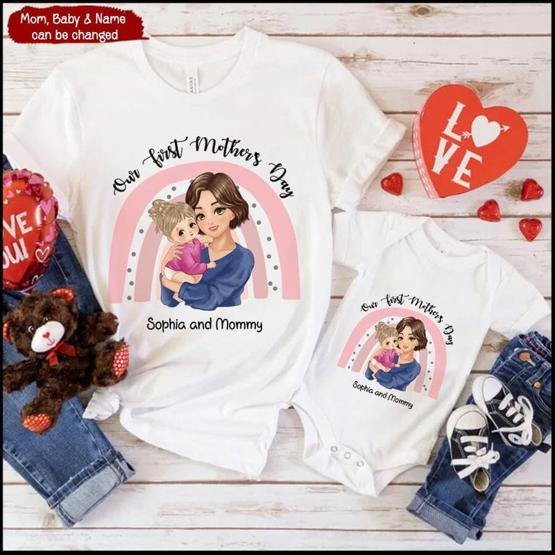 Personalized Mummy And Baby 1st Mother's Day Mommy Mom Infant Cute Rainbow T-Shirt