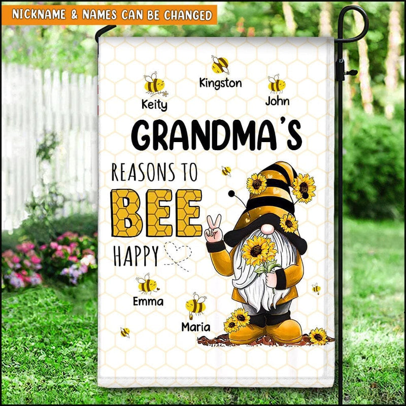 Discover Personalized Grandma Mom Reasons To BEE Happy Gnome Custom Names Mother's Day Gift Flag