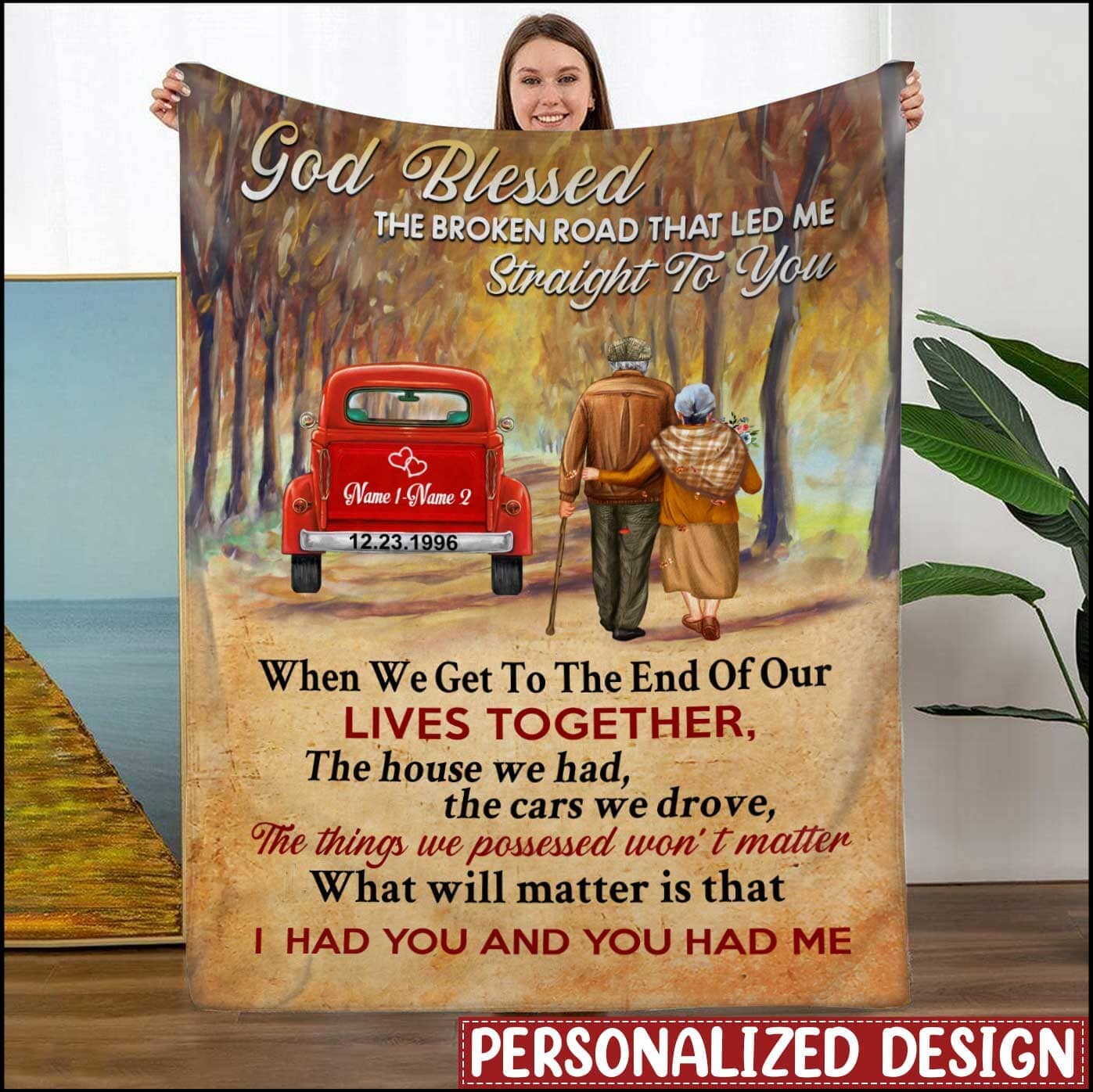 Red Truck Old Couple Customized Gift For Husband Wife Valentine Gift Wedding Anniversary Fleece Blanket HLD13DEC22CT1 Fleece Blanket Humancustom - Unique Personalized Gifts 