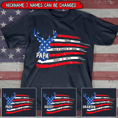 Deer Hunting Grandpa Dad Papa Custom Nickname Names 4th Of July USA Independence Day Gift Tshirt Hoodie HLD13JUN23NY2