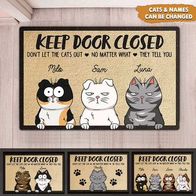 Don't Let The Cats Out Funny Personalized Gift For Cat Mom Cat Dad Kittens Pet Lover Doormat HLD14JUN23VA3
