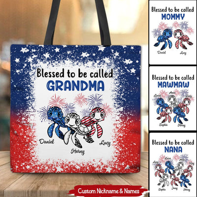 USA July 4th Grandma Mom Turtle Custom Nickname Names Independence Day Gift Tote bag HLD16JUN23VA1