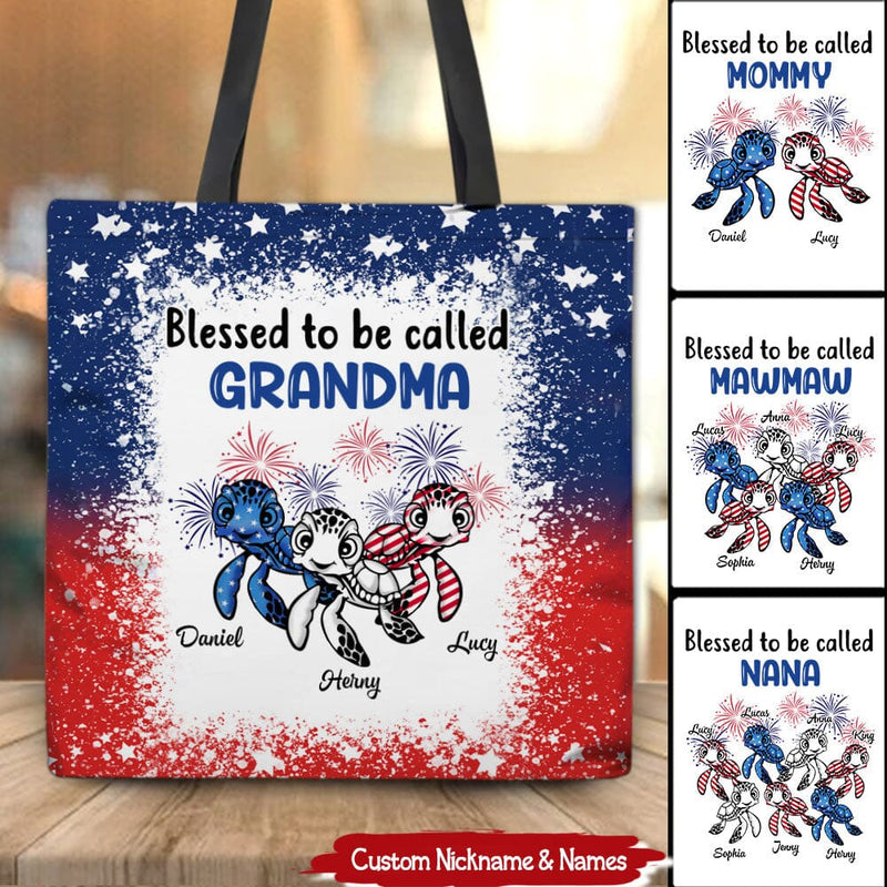 Discover USA July 4th Grandma Mom Turtle Custom Names Independence Day Gift Tote bag