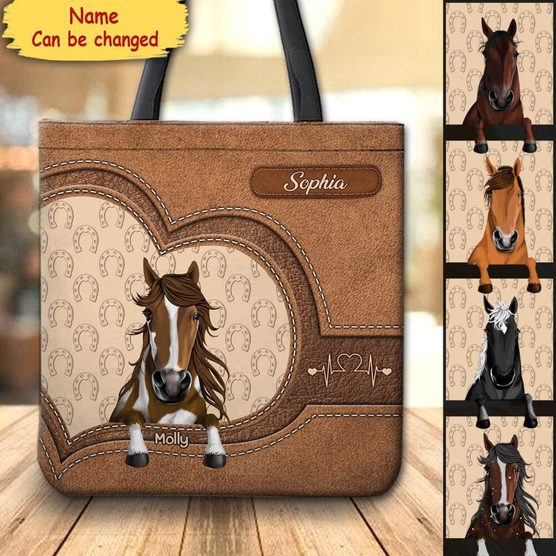 Discover Customized Horse Lover Gift For Women Horse Girl Best Gift Leather Texture Tote bag