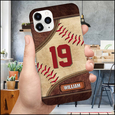 Baseball Player Sport Lover Custom Name And Number Leather Background Phone case HLD17JUN23NY1