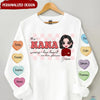 Customized Grandma Mom Wears Her Heart On Her Sleeve Valentine Heart Candy Sweater 3D HLD18JAN23NY1 3D Sweater Humancustom - Unique Personalized Gifts S Sweater