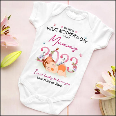 Personalized Baby Infant 1st Mother's Day 2023 Best Gift I'm So Lucky To Have You Baby Onesie HLD20MAR23XT1 Baby Onesie Humancustom - Unique Personalized Gifts
