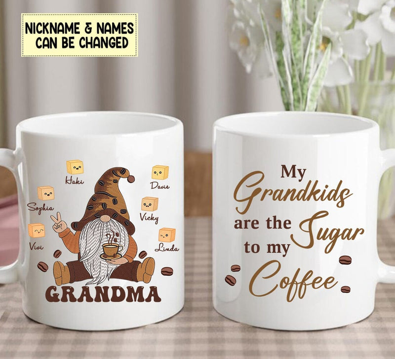 Coffee Gnome Grandma Grandkids Are The Sugar To My Coffee Mother's Day Birthday Gift Personalized White Mug