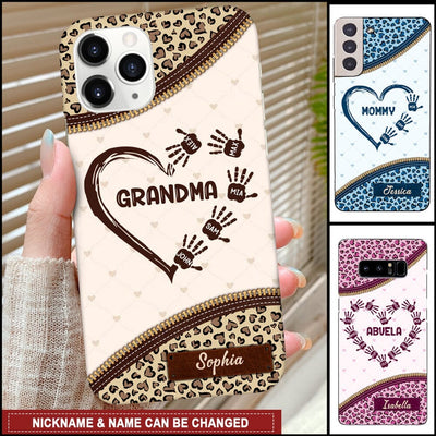 Personalized Grandma Mom Best Gift For Mother's Day Birthday Leopard Heart Seamless Phone case HLD23MAR23NY2 Silicone Phone Case Humancustom - Unique Personalized Gifts Iphone iPhone 14