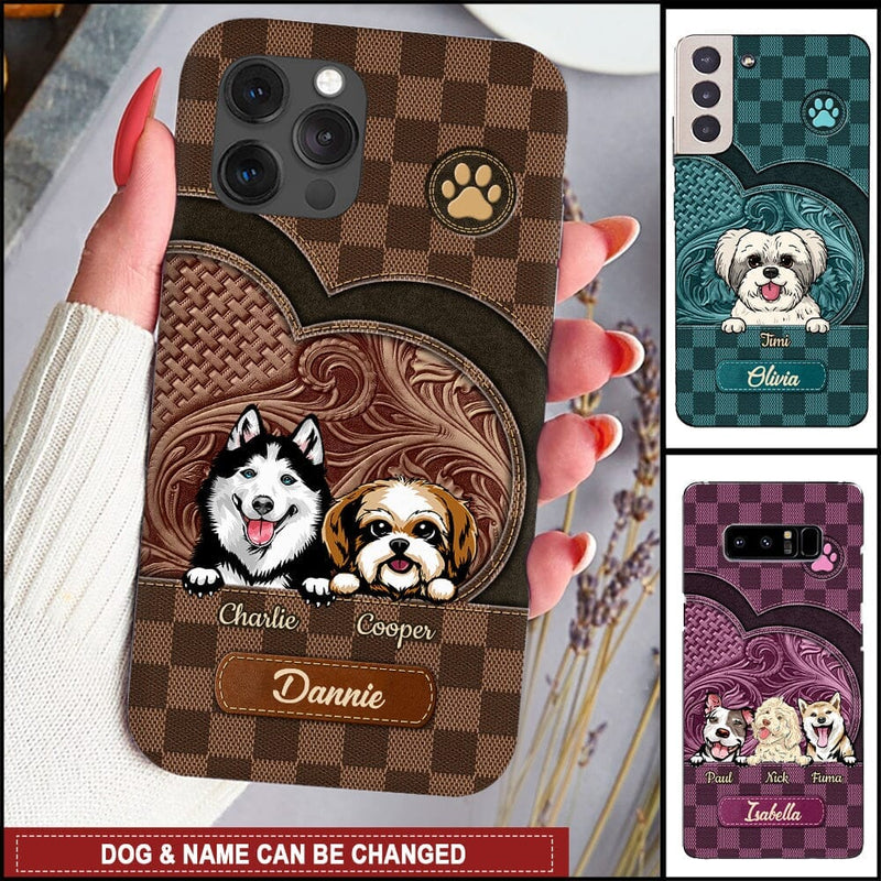 Discover Dog Mom Fur Mama Custom Dog & Names Pet Lover Leather Background Personalized Phone case