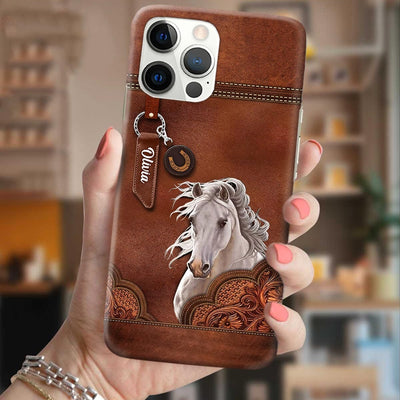 Horse Lover Horse Girl Woman Horse Rider Horse Trainer Leather Background Personalized Phone case HLD26MAY23VA1