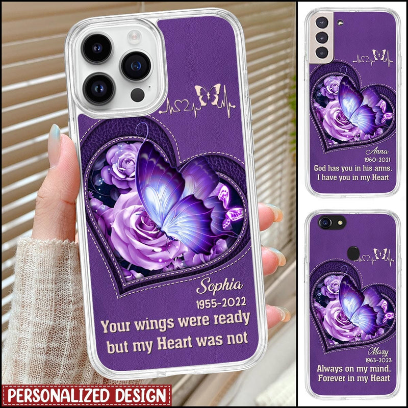 Personalized Butterfly Rose Heart Family Loss Your Wings Were Ready But Memorial Gift Space Phone Case