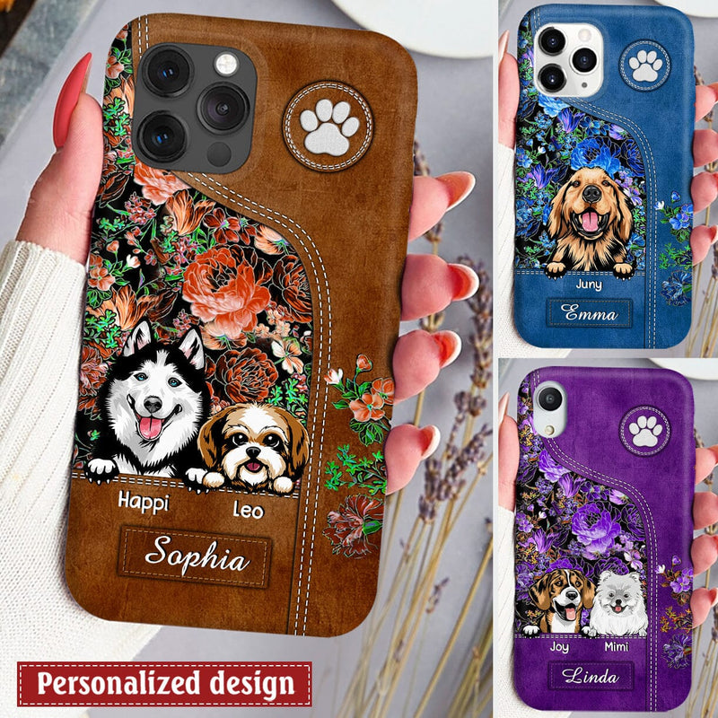 Discover Personalized Dog Mom Fur Mama Pet Puppy Paw Lover Flower Leather Background Phone Case
