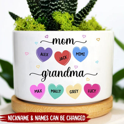 Mom Grandma And 3D Heart Grandkids Personalized Ceramic Plant Pot NTN01APR23KL1 Ceramic Plant Pot Humancustom - Unique Personalized Gifts Ceramic Pot 1 Ceramic Pot
