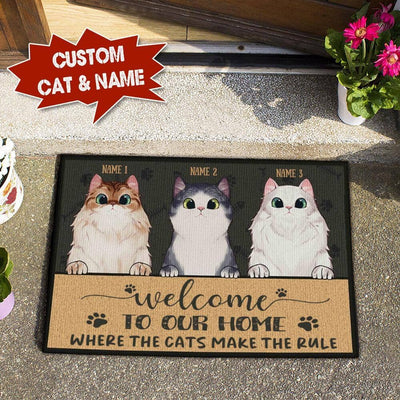 Welcome To Our Home Where The Cats Make Rule Doormat Full Printing Hp-Dhl018 Area Rug Templaran.com - Best Fashion Online Shopping Store Small (40 X 60 CM)