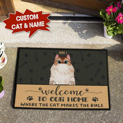 Welcome To Our Home Where The Cats Make Rule Doormat Full Printing Hp-Dhl018 Area Rug Templaran.com - Best Fashion Online Shopping Store
