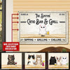 Personalized Custom Cats Catio Bar & Grill Sipping Grilling And Chilling Printed Metal Sign Pht-29Tp053 Cat Metal Sign Human Custom Store