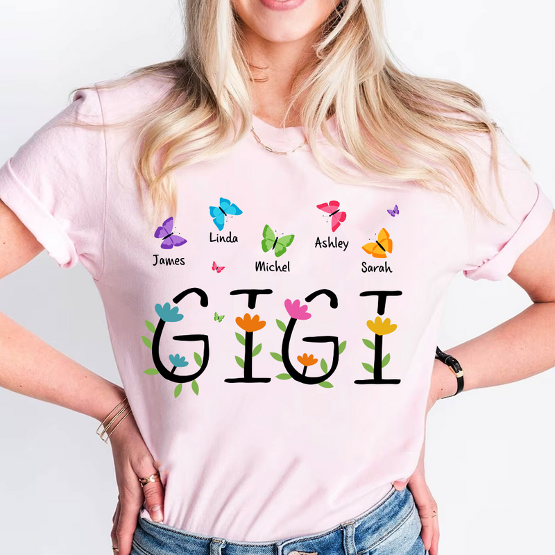Gigi Flower With Kids, Grandma Gift For Mothers Day Personalized White T-shirt