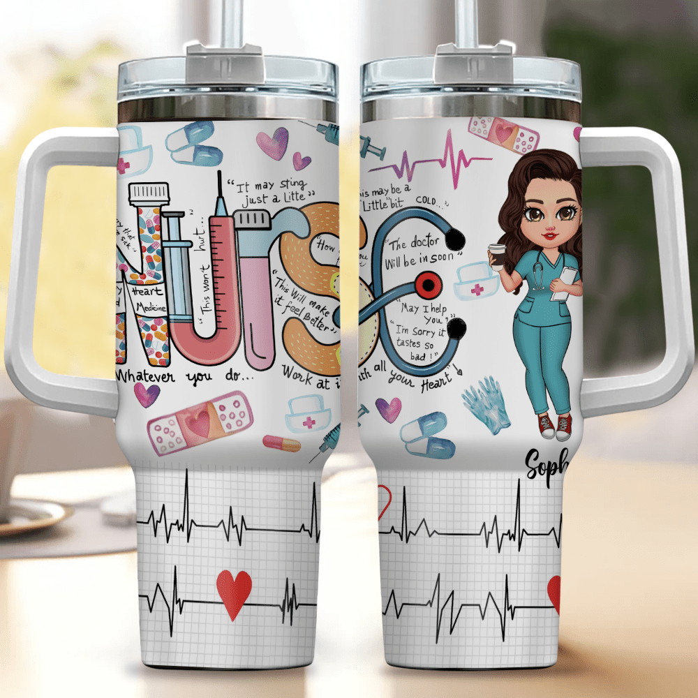 Pretty Nurse Doll Personalized Tumbler With Straw HTN01DEC23KL1 Tumbler With Straw HumanCustom - Unique Personalized Gifts Made Just for You 