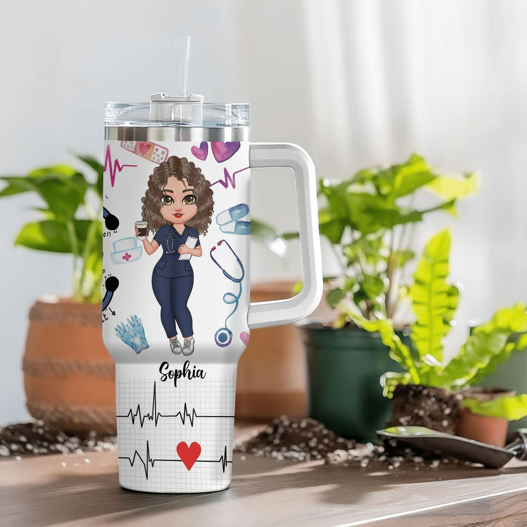 Pretty Nurse Doll Personalized Tumbler With Straw HTN01DEC23KL1 Tumbler With Straw HumanCustom - Unique Personalized Gifts Made Just for You 