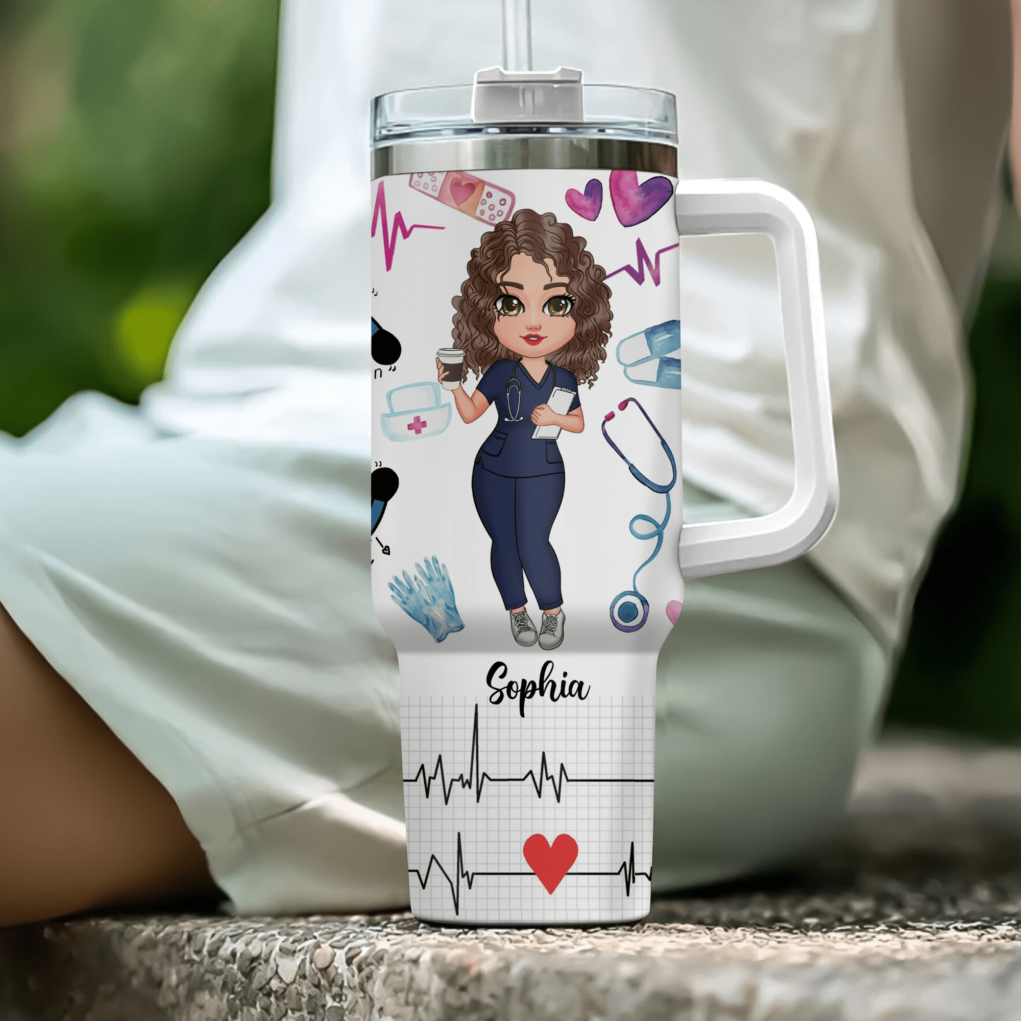 Pretty Nurse Doll Personalized Tumbler With Straw HTN01DEC23KL1 Tumbler With Straw HumanCustom - Unique Personalized Gifts Made Just for You 