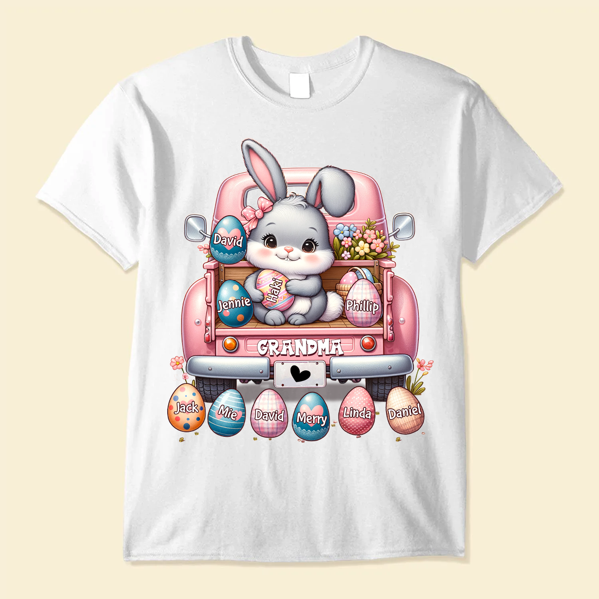 Grandma Bunny With Easter Egg Grandkids Personalized White T-shirt and Hoodie HTN01FEB24KL1