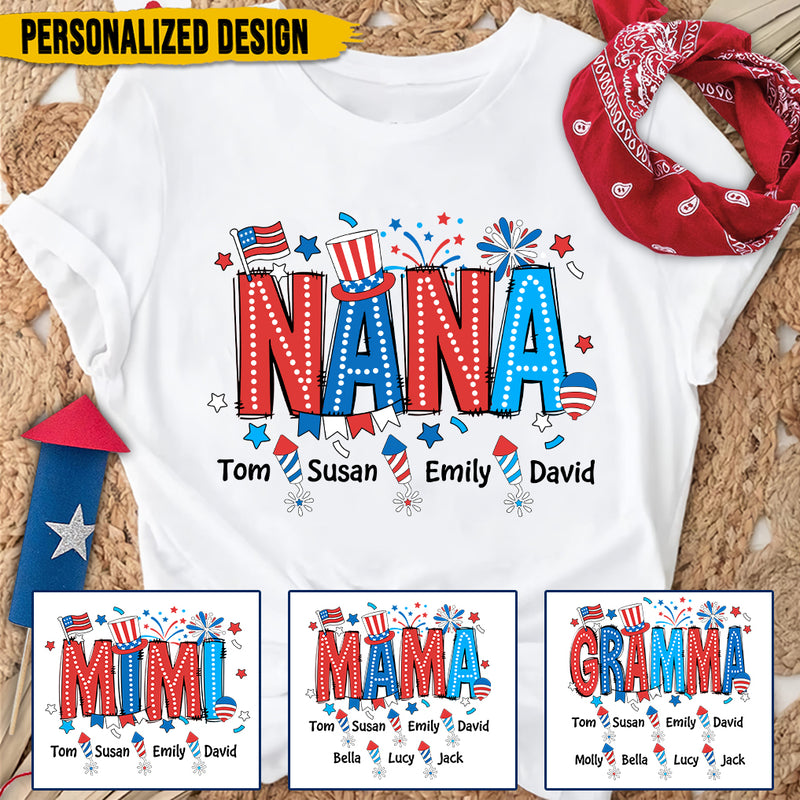4th of July Grandma Mama Mimi Personalized White T-shirt