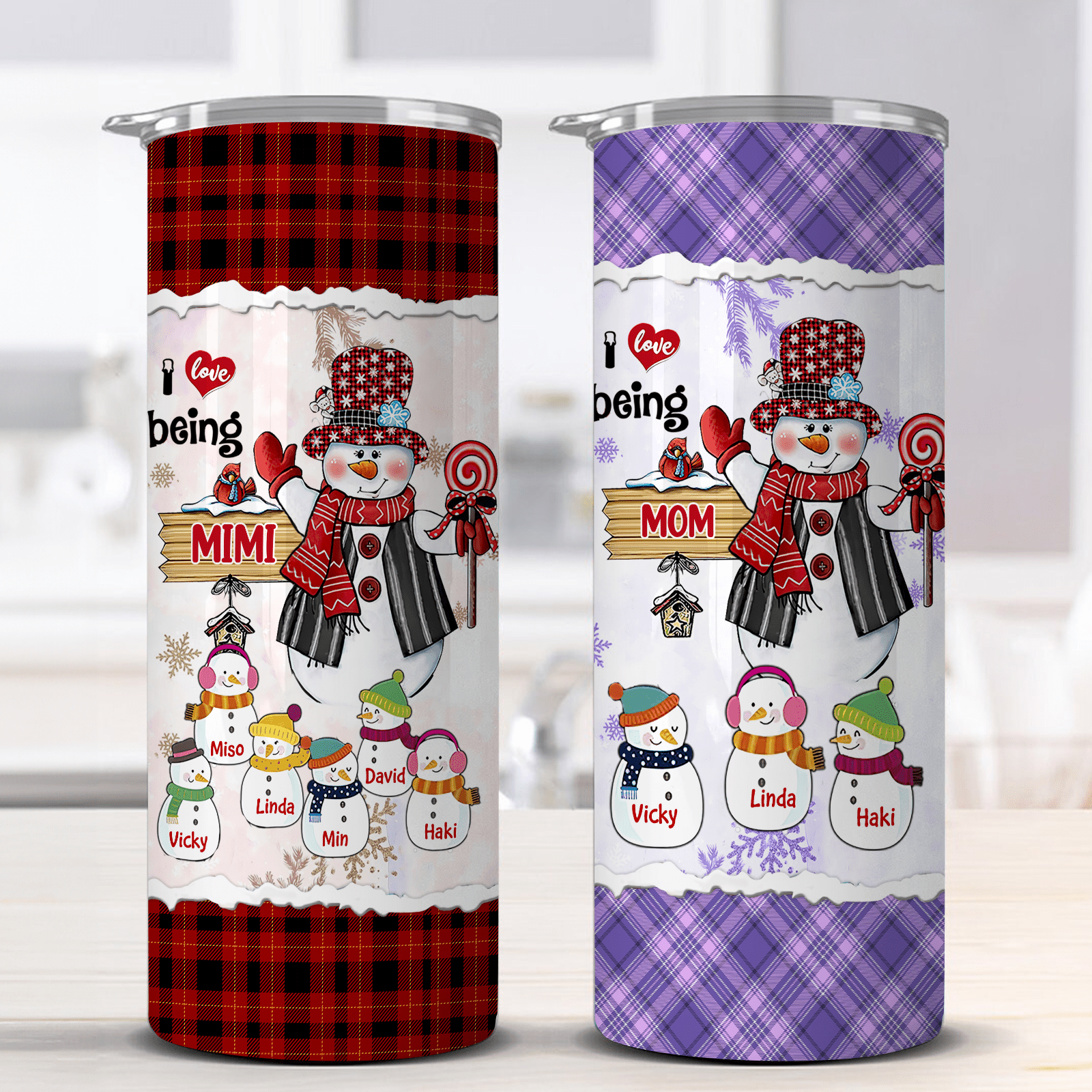 Christmas Snowman Nana Mom with Little Kids Personalized Skinny Tumbler HTN01NOV23KL2 Skinny Tumbler HumanCustom - Unique Personalized Gifts Made Just for You 