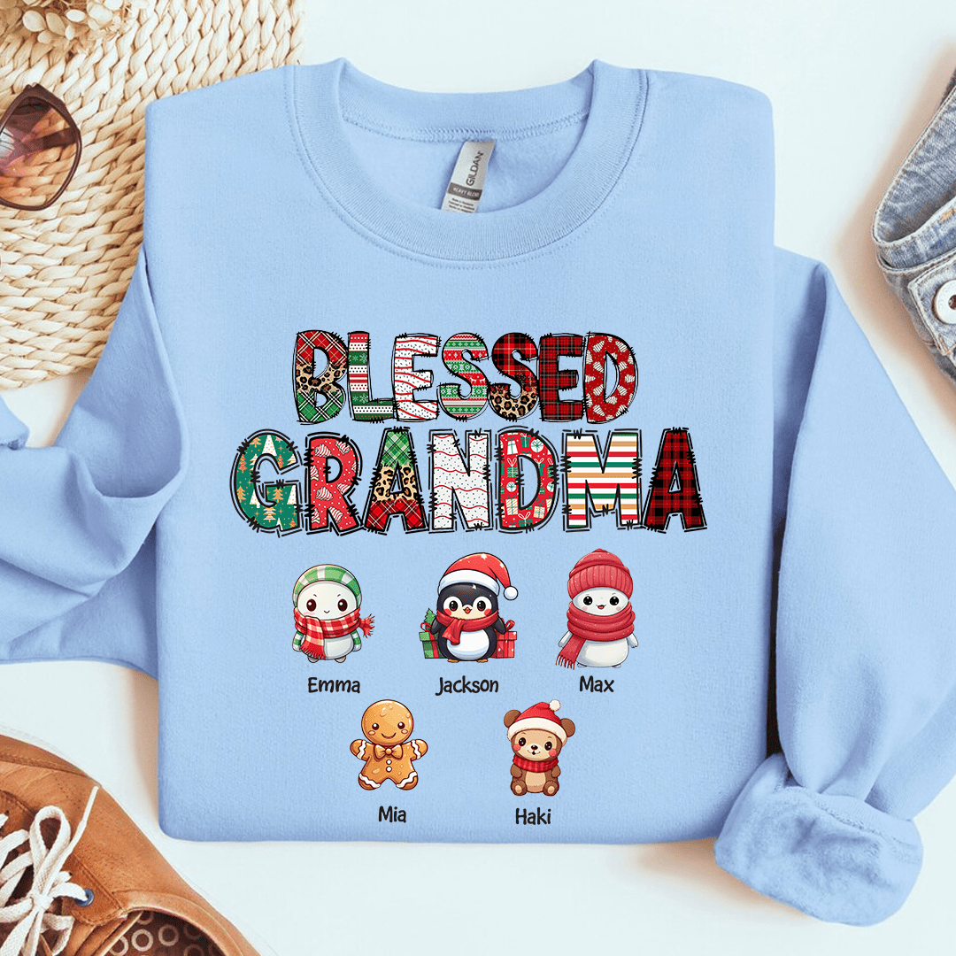 Blessed Grandma Christmas Cute Little Grandkids Personalized Sweatshirt HTN01NOV23KL3 2d sweatshirt HumanCustom - Unique Personalized Gifts Made Just for You 