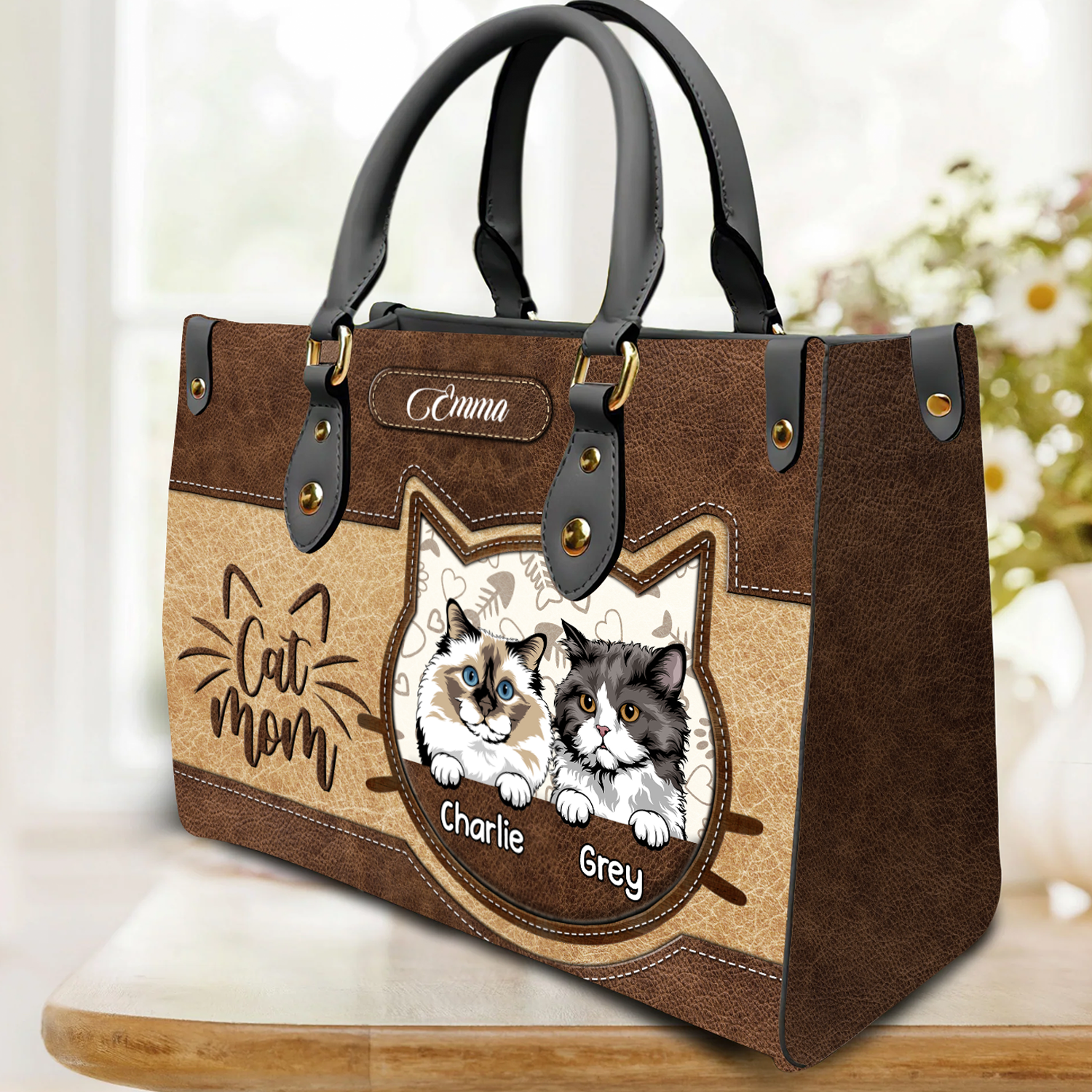 Cute Cat Kitten Pet Personalized Leather Handbag Purrfect Gift for Cat Mom HTN02FEB24KL2