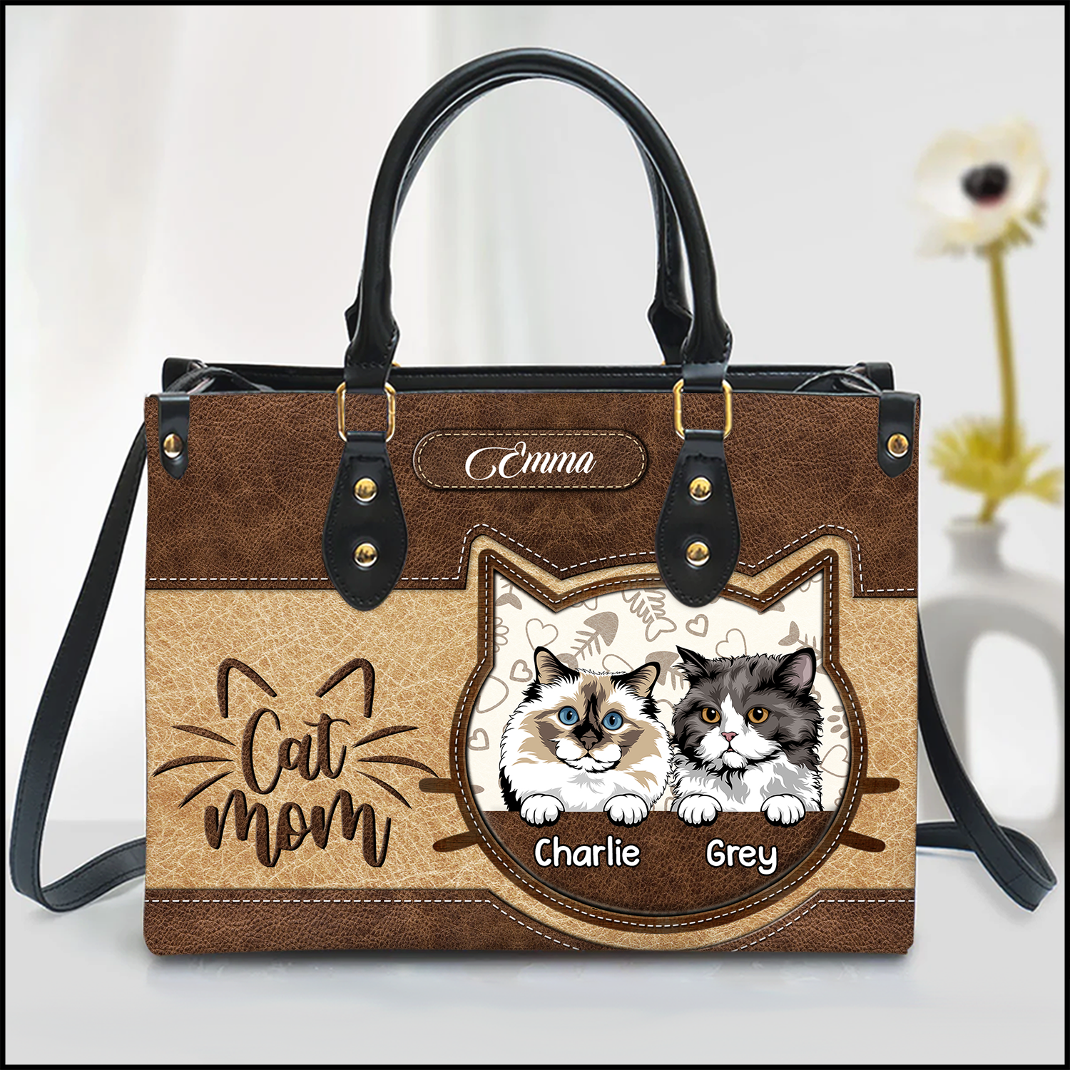 Cute Cat Kitten Pet Personalized Leather Handbag Purrfect Gift for Cat Mom HTN02FEB24KL2