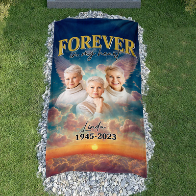 Upload Photo Memorial A big piece of my Heart lives in Heaven Personalized Memorial Grave Blanket HTN02MAR24KL3