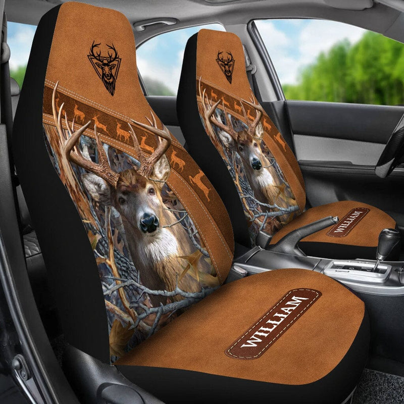 Deer hunting Leather Pattern Personalized Car Seat Cover