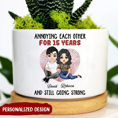 Annoying each other for many years And still going strong Doll Sitting Couple Personalized Ceramic Plant Pot HTN04APR23NA1 Ceramic Plant Pot Humancustom - Unique Personalized Gifts Ceramic Pot 1 Ceramic Pot