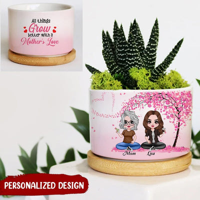 All things Grow better with a Mother's Love Personalized Ceramic Plant Pot Perfect Mother's Day Gift HTN04APR23NA2 Ceramic Plant Pot Humancustom - Unique Personalized Gifts Ceramic Pot 1 Ceramic Pot