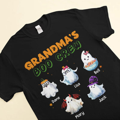 Grandma's Boo Crew Cute Ghost Spooky Halloween Personalized Black T-shirt and Hoodie HTN04JUL23NA1
