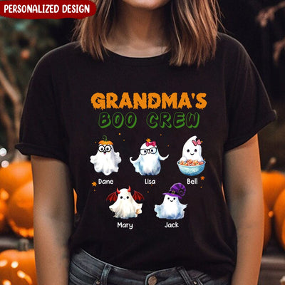 Grandma's Boo Crew Cute Ghost Spooky Halloween Personalized Black T-shirt and Hoodie HTN04JUL23NA1