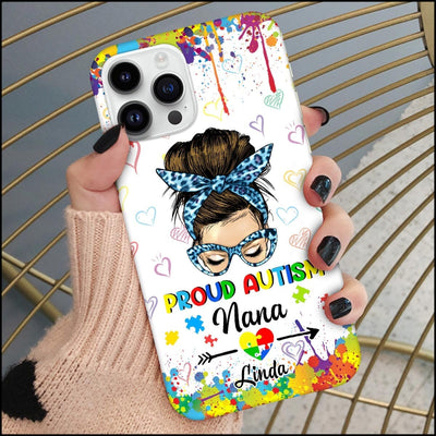 Proud Autism Mom Grandmas Aunties Colorful Messy Bun Autism Awareness Month Personalized Phone case HTN04MAY23KL3 Silicone Phone Case Humancustom - Unique Personalized Gifts