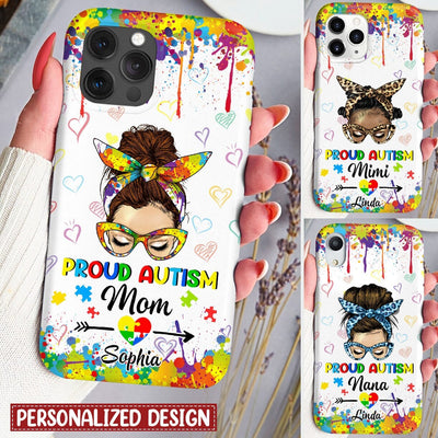 Proud Autism Mom Grandmas Aunties Colorful Messy Bun Autism Awareness Month Personalized Phone case HTN04MAY23KL3 Silicone Phone Case Humancustom - Unique Personalized Gifts Iphone iPhone 14