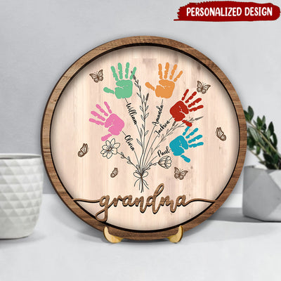 Mother Grandma Nana Handprint Bouquet Personalized 2 Layers Wooden Plaque HTN04MAY24VA2