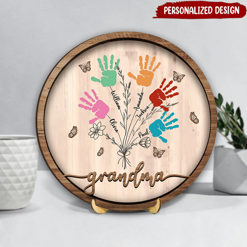 Discover Mother Grandma Nana Handprint Bouquet Personalized 2 Layers Wooden Plaque