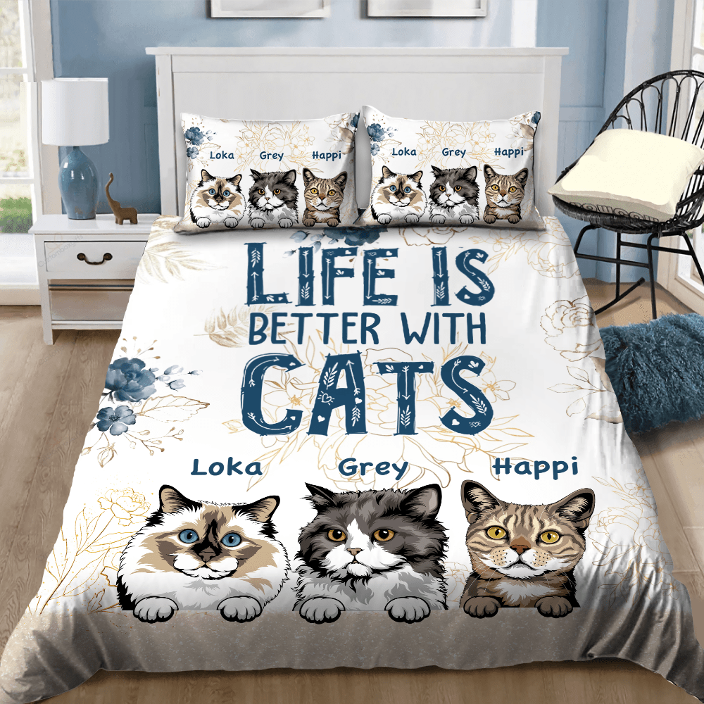 Life is better with cats Personalized Bedding Set Purrfect Gift for Cat Lovers HTN05DEC23KL1 Bedding Set HumanCustom - Unique Personalized Gifts Made Just for You 